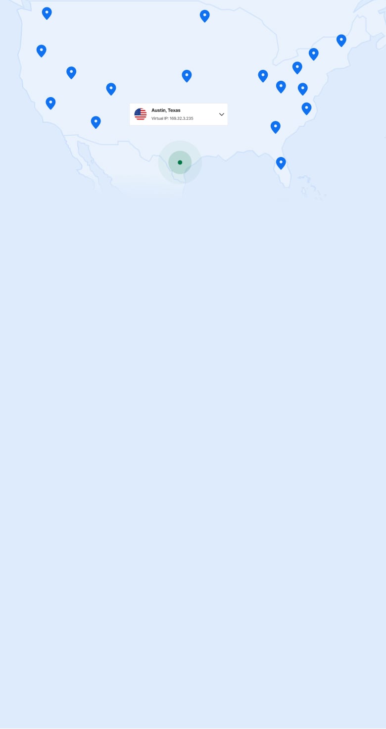 Cartina degli Stati Uniti con puntine che indicano le posizioni dei server