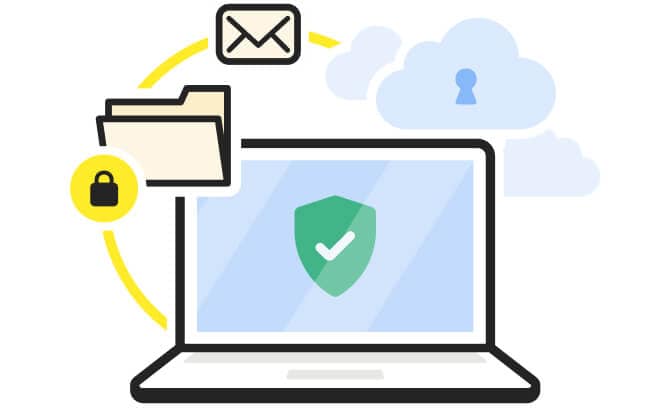 Illustrazione di laptop con cartella e icona dell’e-mail