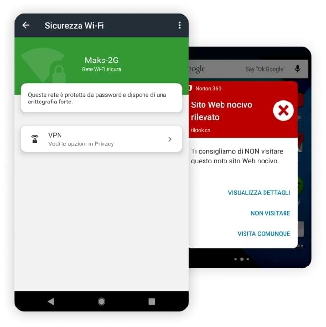 App Sicurezza Wi-Fi su un tablet e un telefono